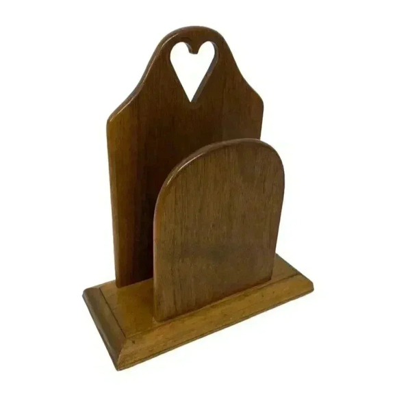 Wooden Napkin Holder Letter Mail Organizer Heart Cut Out Table Decor Country - Picture 3 of 6